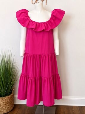 NWT Trina Turk Palm Canyon Pink Ruffle Midi Dress Medium